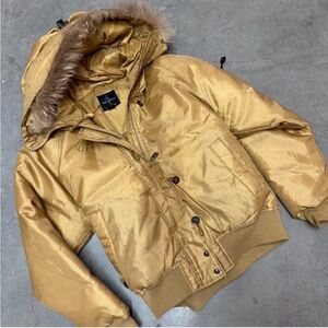 Baby Phat Gold Puffer Jacket with Fur Trim